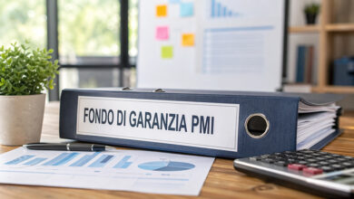 Cartella con grafici e calcolatrice. Fondo di Garanzia PMI