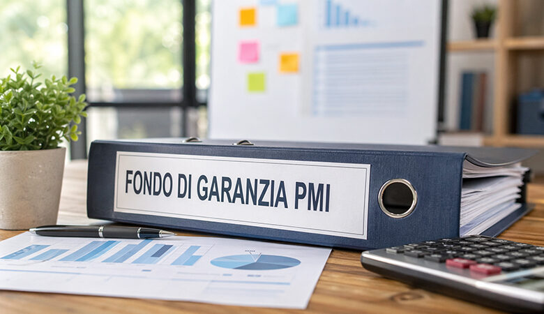 Cartella con grafici e calcolatrice. Fondo di Garanzia PMI